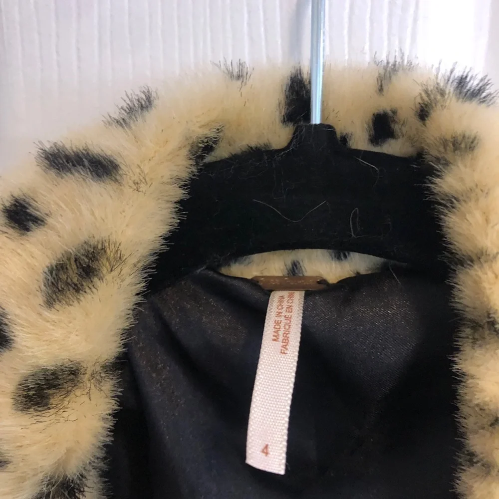 Free People Leopard Print Faux Fur Coat in Cream and Black - please read!
